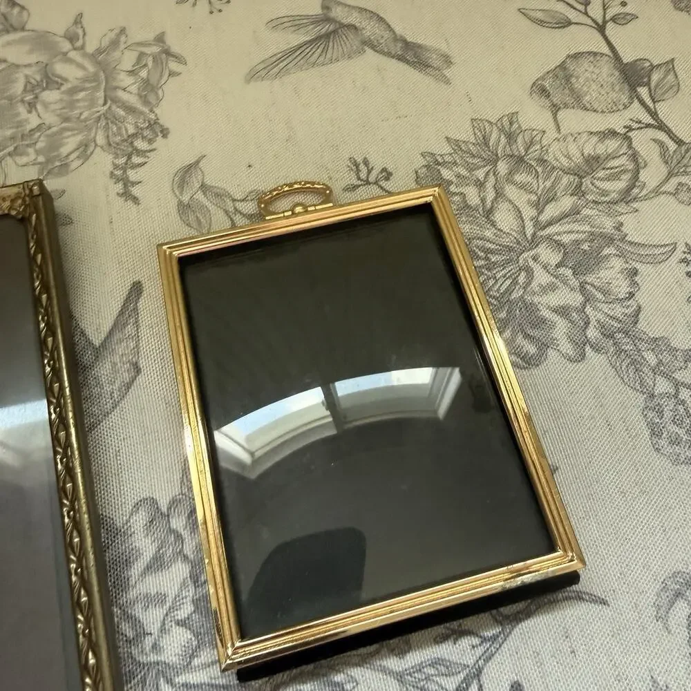VTG Mid-Century Modern Ornate 5x7 3x4 Brass Gold Picture Frame Set 2 MCM Moody